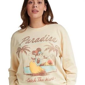 Disney Minnie Mouse Paradise Sweatshirt L Retro Vintage Surf Hawaii 90s Hula Y2K